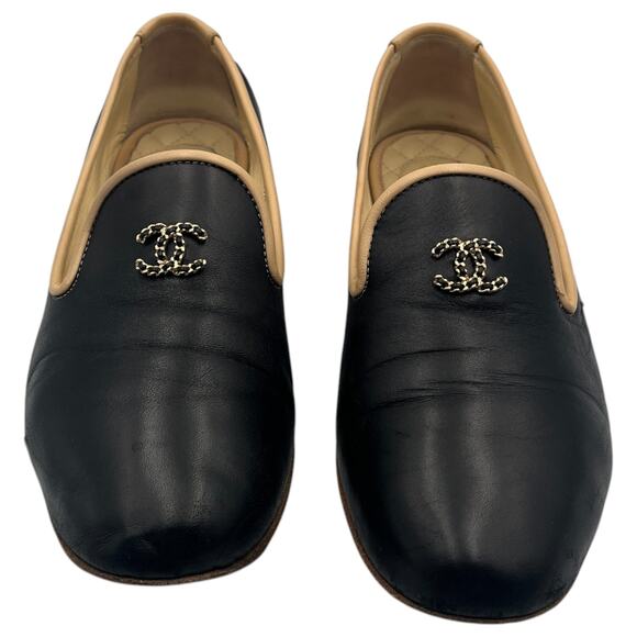 Chanel CC Chain Lambskin Leather Flat Loafers Slippers Black 40 / 9.5 - Picture 2 of 11